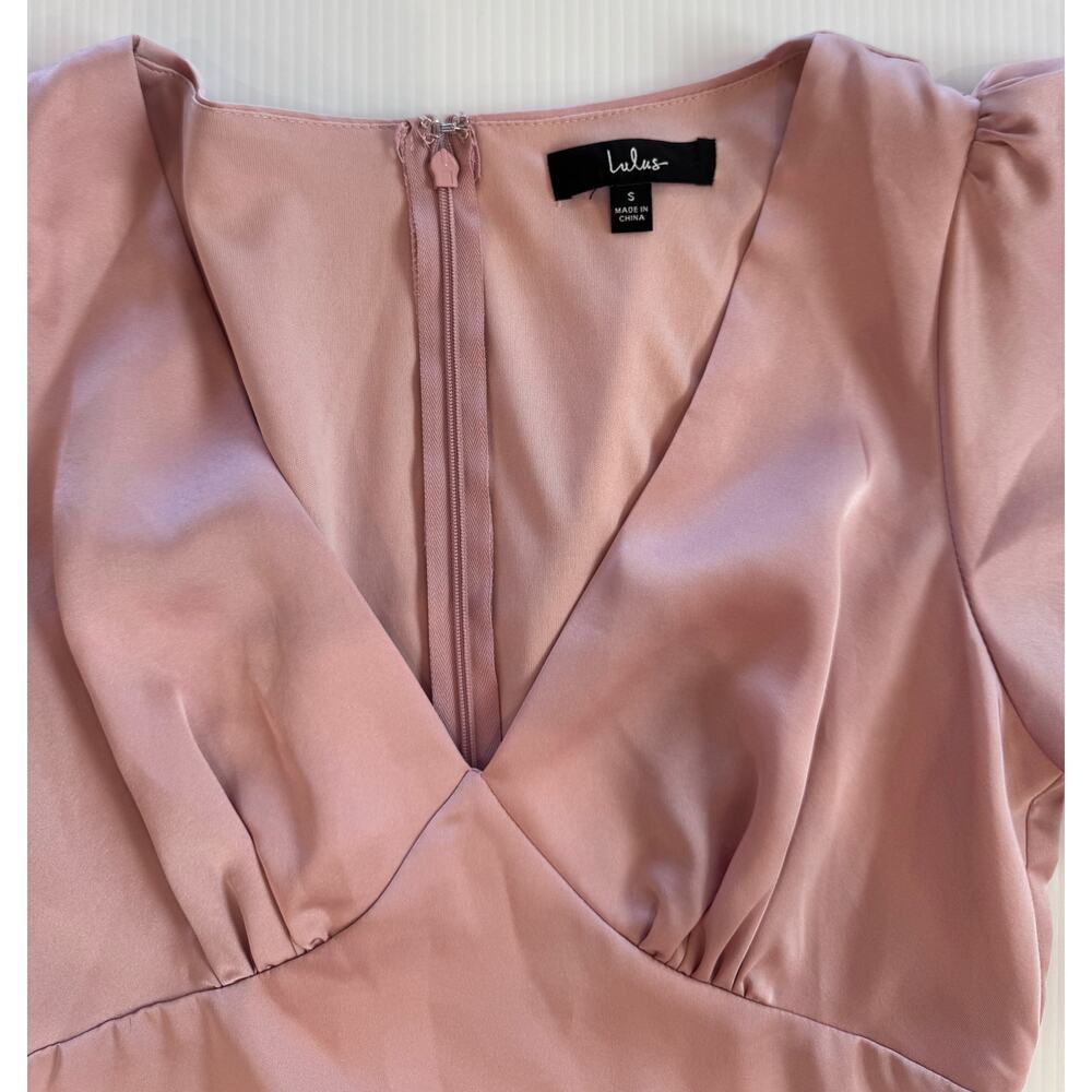 Lulus Eternal Bond Blush Satin Ruffled Flutter Sleeve Maxi Dress Small Pink - Picture 4 of 16